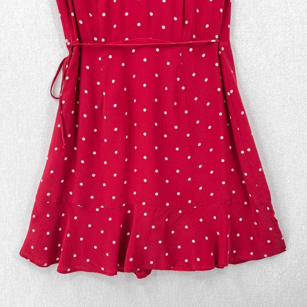 RAILS Leanne Polka Dot Dress Womens Medium Raspberry Red Silk Wrap Mini Short - Picture 13 of 16